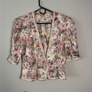 Vintage 80s Nah Nah Collections Cropped Jacket Floral Lace Pearl Women’s 11/12